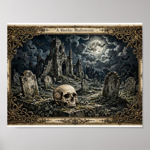 Impression d'art de crâne de cimetière gothique éc