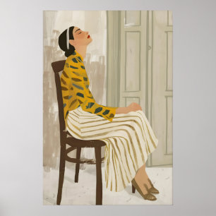 Impression d'art de femme calme Minimaliste Coloré