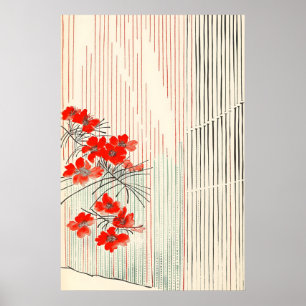 Impression d'art de fleur rouge japonaise minimali
