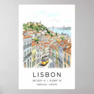 Impression d'art de la ville de Lisbonne Tram jaun