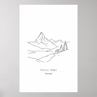 Impression d'art de ligne minimale des Alpes suiss