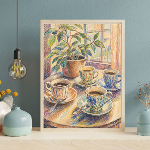 Impression d'art de nature morte de tasses de café