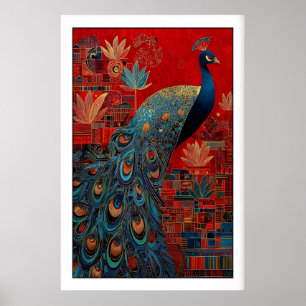 Impression d'art de paon indien, dessin d'oiseau c