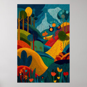 Impression d'art de paysage abstrait floral modern