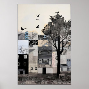 Impression d'art de paysage urbain monochrome surr