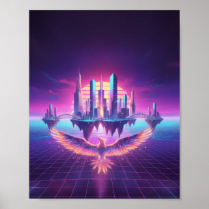 Impression d'art de paysage urbain néon Synthwave 