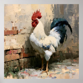 Impression d'art de peinture de style vintage Coq 