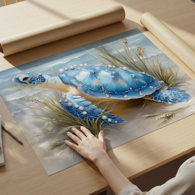 Impression d'art de plage côtière Tortue marine bl (Blue Sea Turtle Coastal Beach Art Print | Poster by TinkPrints.)