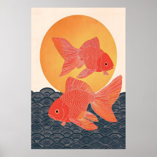 Impression d'art de poisson rouge japonais, poisso