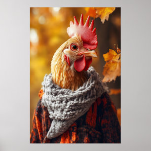 Impression d'art de poulet d'automne, animal rusti
