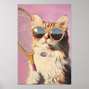 Impression d'art de tennis de chat rose drôle - Mu