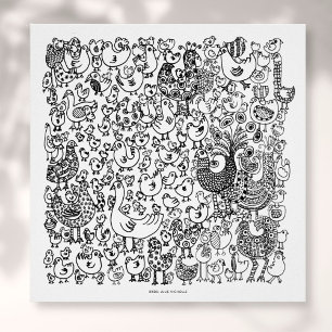 Impression d'art dessinée Oiseaux Noir et Blanc