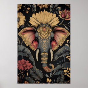 Impression d'art floral éléphant – Dessin indien v