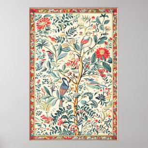 Impression d'art floral indien, oiseau botanique