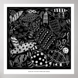 Impression d'art moderne à motif de poissons noir