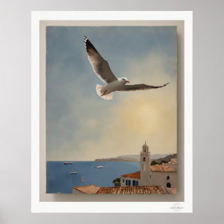 Impression d'art Mouette au-dessus des toits, ciel