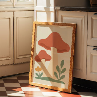 Impression d'art mural minimaliste de champignons 