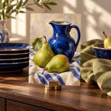 Impression d'art Poire et Pichet Bleu