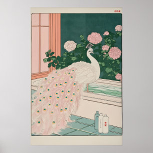 Impression d'Art Ukiyo-e Paon Albinos Salle de Bai