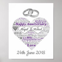 Impression de 25e Mariage Mot d'argent personnalis