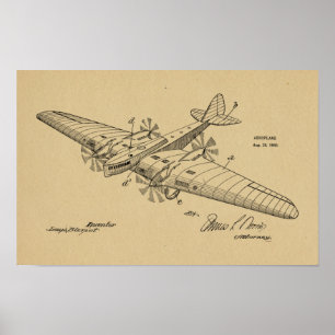 Impression de brevet d'avion de bateau Vintage de 