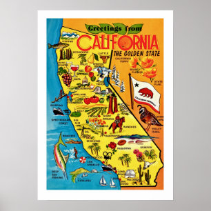 Impression de carte colorée de Californie 20x28