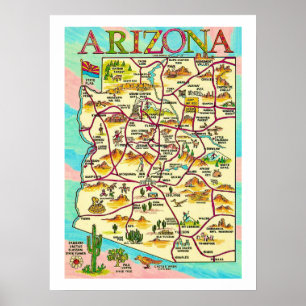 Impression de carte de l'Arizona illustrée colorée