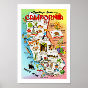 Impression de carte vintage colorée de Californie