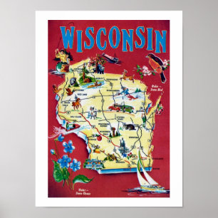 Impression de carte vintage du Wisconsin