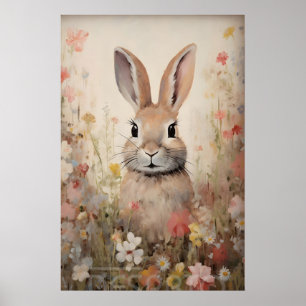 Impression de champ de fleurs de lapin de Pâques, 