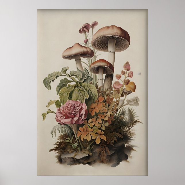 Impression de champignon botanique, mousse boho fo (Devant)