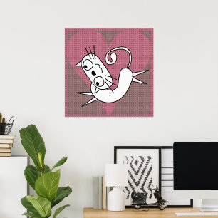 Impression de chat blanc avec cœur rose
