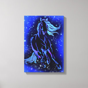 Impression De Cheval En Toile De Lune Bleue Nuit
