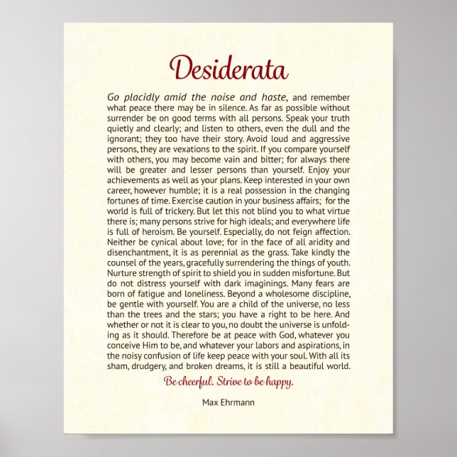 Impression de Desiderata | Art de Desiderata (Devant)