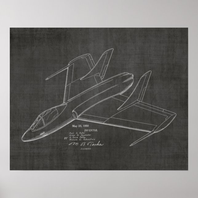 Impression de dessin d'art d'avion à réaction 1950 (Devant)