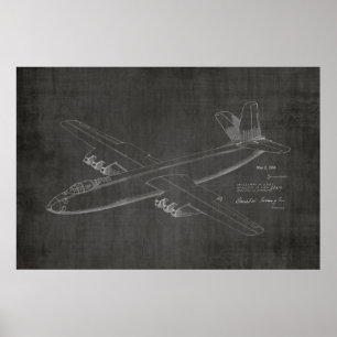 Impression de dessin d'art d'avion à réaction 1950