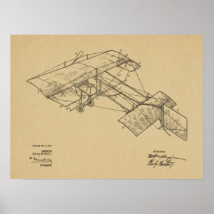 Impression de dessin d'art d'avion Vintage 1913