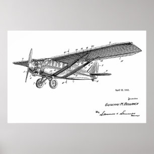 Impression de dessin d'art d'avion Vintage 1932