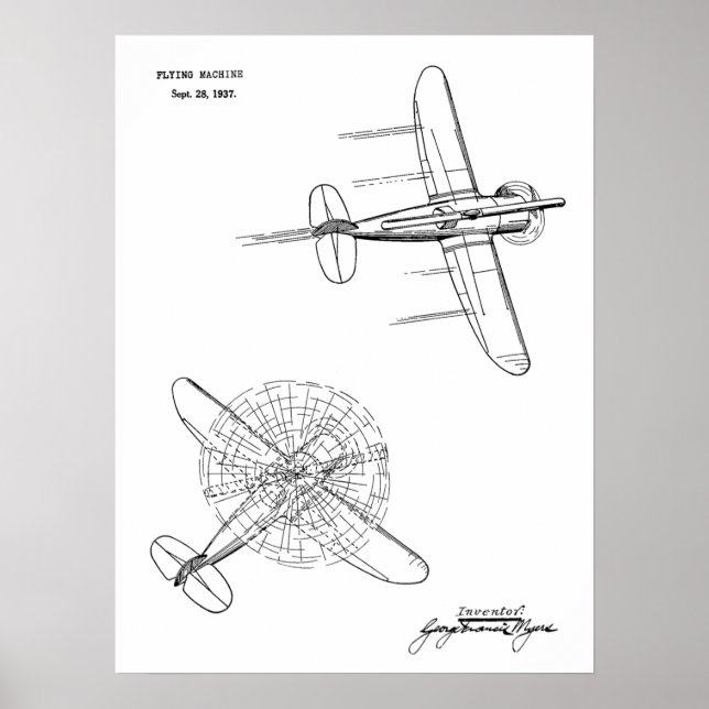 Impression de dessin d'art d'un brevet d'avion hél (Devant)
