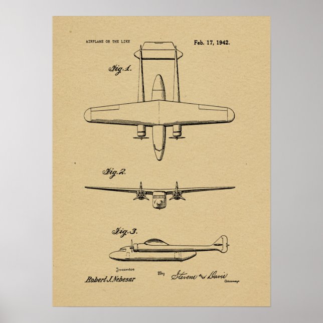 Impression de dessin d'avion Vintage 1942 (Devant)