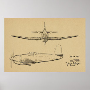 Impression de dessin d'avion Vintage 1947
