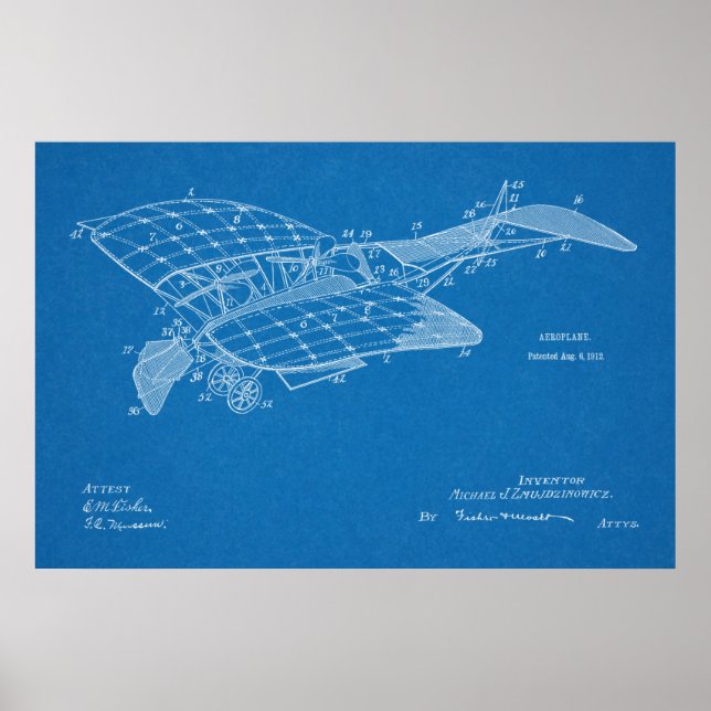 Impression de dessin de brevet d'avion de 1912 (Devant)