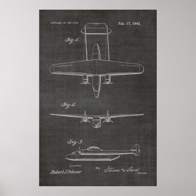 Impression de dessin de brevet d'avion jumeau 1942 (Devant)