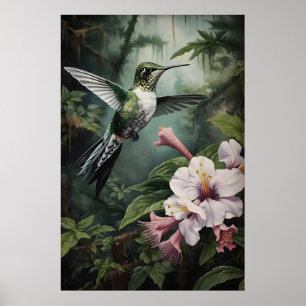 Impression de forêt de fleurs de colibri, Dark Aca