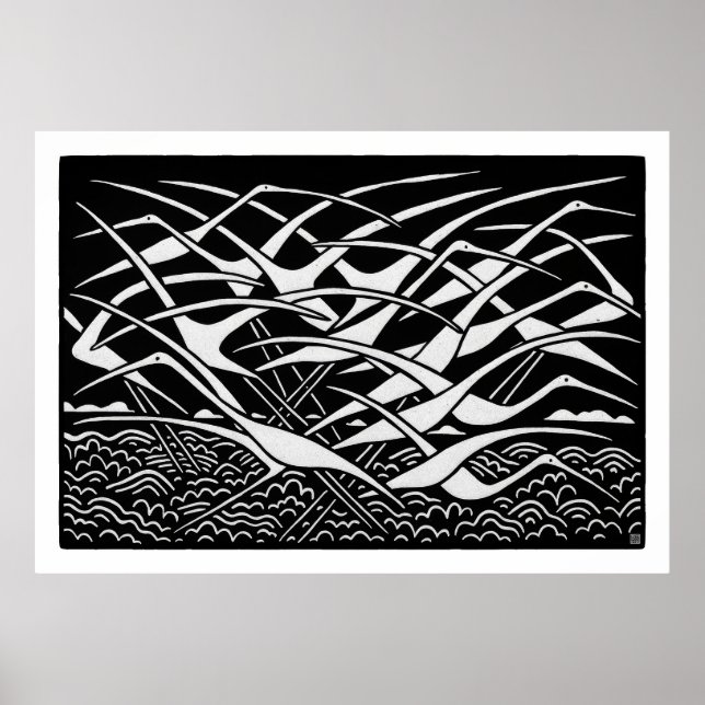 Impression de grand linogravure de migration (Devant)