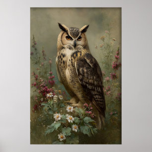 Impression de hibou de fleurs antiques, cot de bot