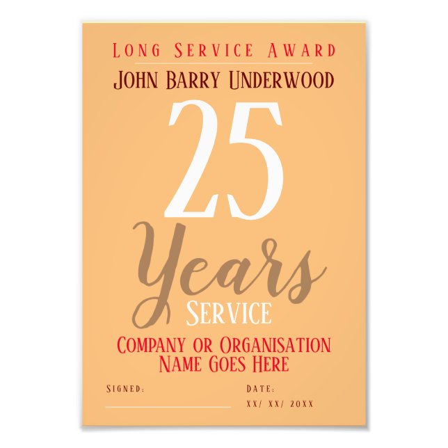 Impression de la photo du certificat de service lo (Devant)