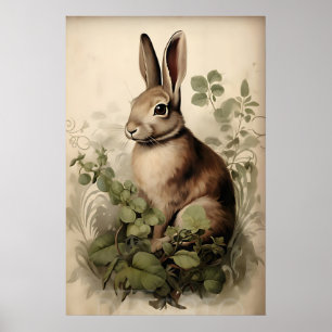 Impression de lapin boho, lièvre rustique Cottagec