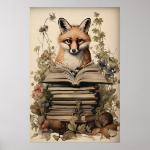 Impression de lecture de renard boho, floral vinta