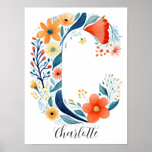Impression de lettre initiale florale de fleur sau